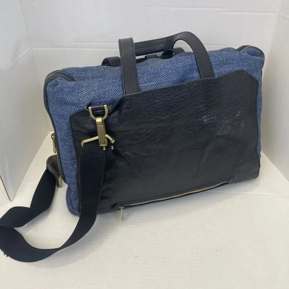 SUITSUPPLY Vintage Calf‎ Leather Wool Bag Mens Messenger Crossbody Long Strap